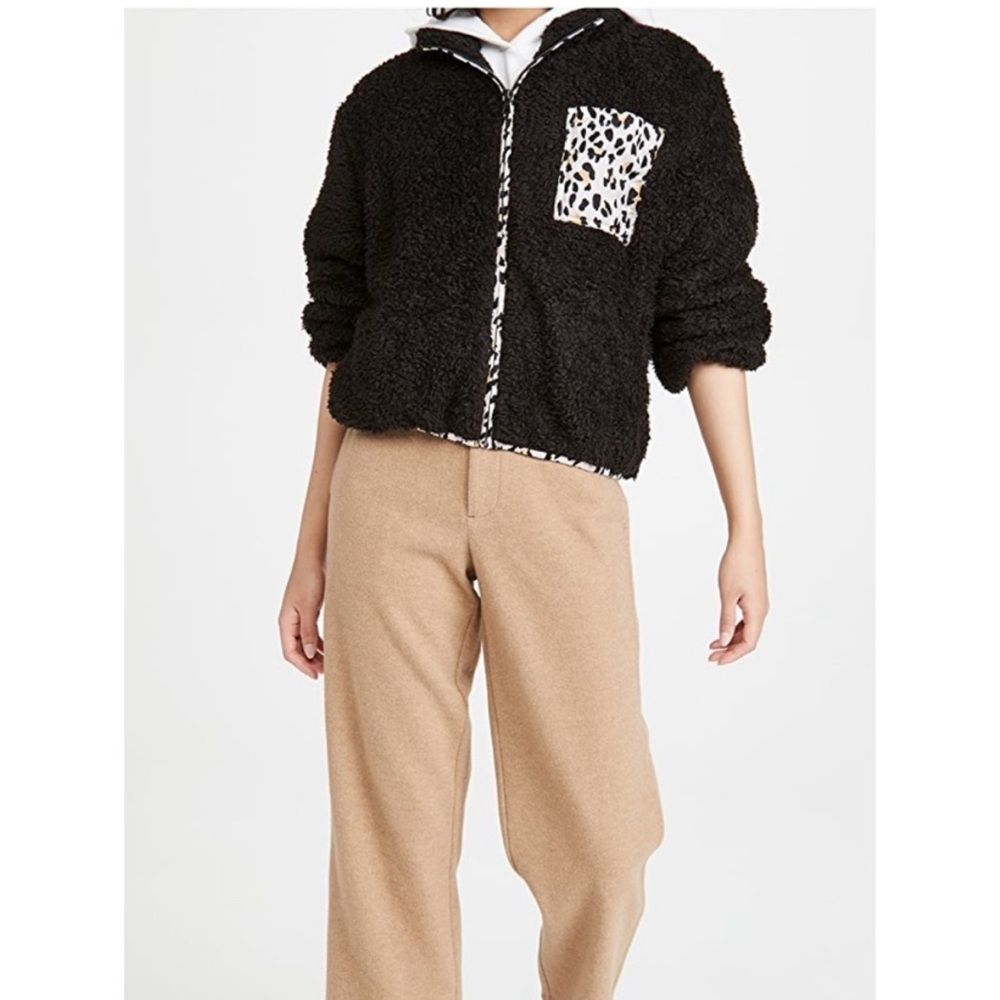 NWT PLUSH Lounge x Revolve Cheetah Trim Fleece Sherpa Jacket Size Small - Picture 3 of 8